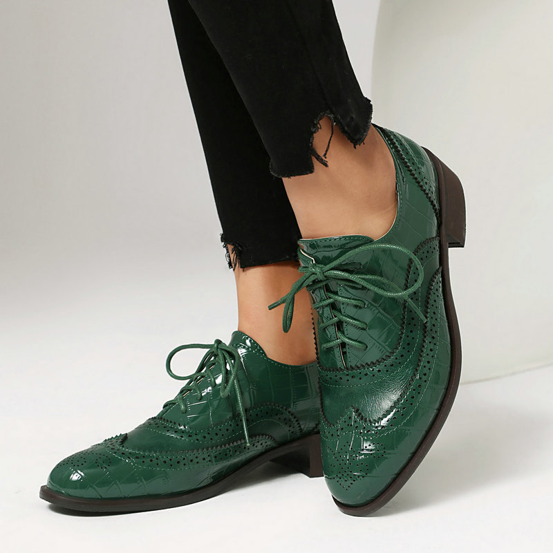 Oxford Brogue Leather - Sepatu Oxford Brogue Wanita Motif Batu