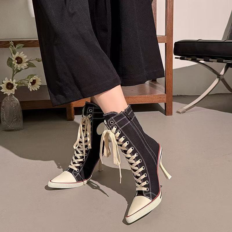 Canvas Sneaker High - Sepatu Wanita Y2K Desainer Hak Tinggi