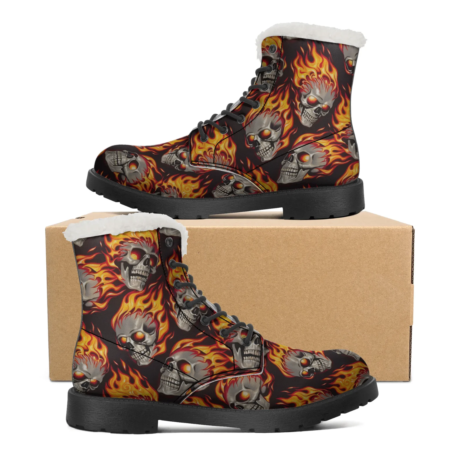 Men Shoes Eu To Us - Sepatu Bot Salju Pola Tengkorak Api