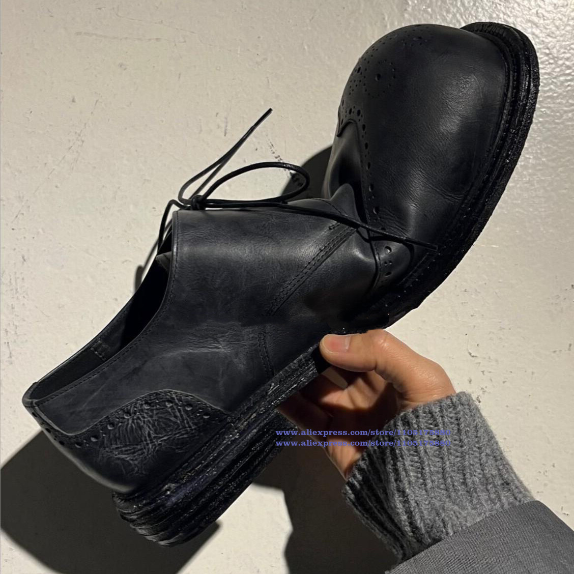 Oxford Brogue Leather - Sepatu Pria Kulit Hitam Vintage Model