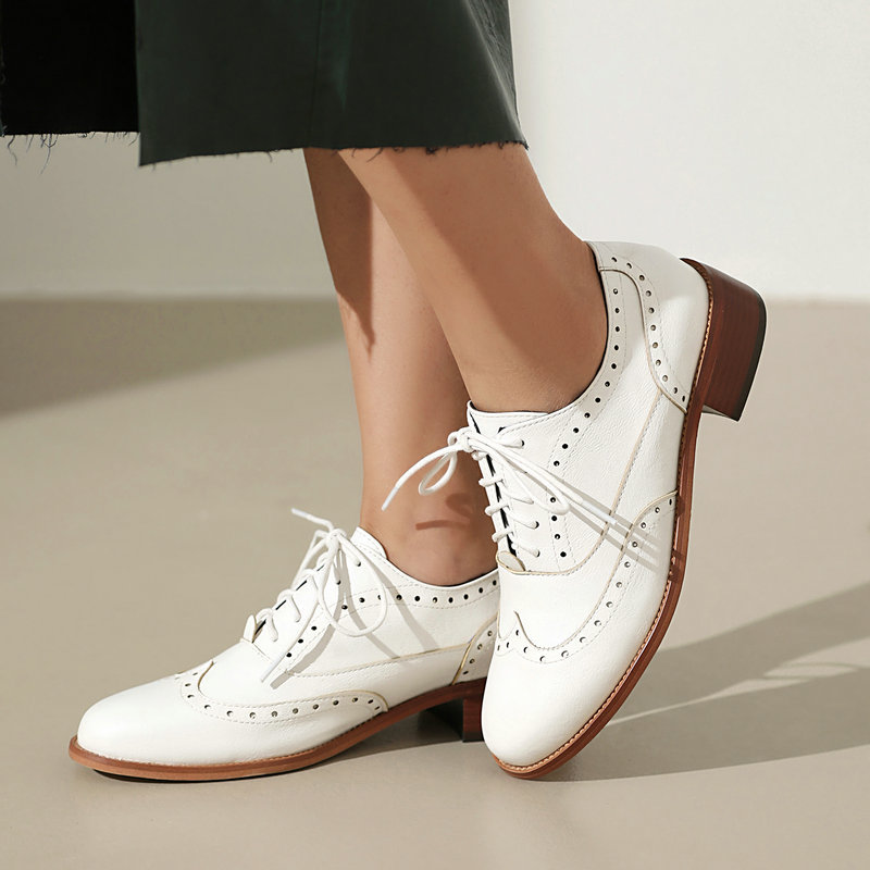 Oxford Brogue Leather - Sepatu Brogue Oxford Wanita Bertali Hak