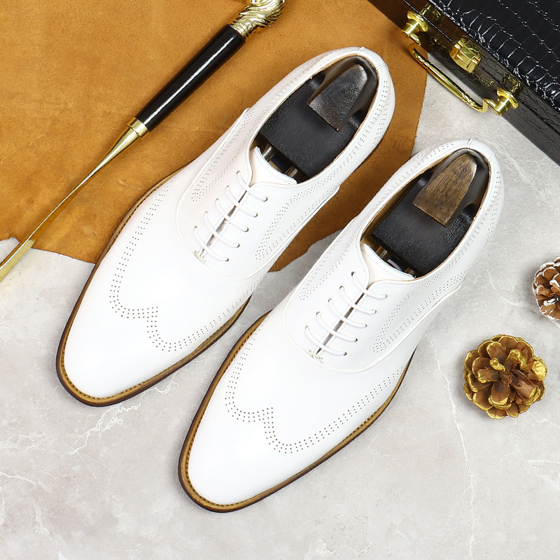 Oxford Brogue Leather - Sepatu Brogue kulit asli Ringkas putih