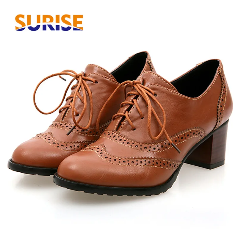 Oxford Brogue Leather - British Women Oxfords sepatu hak tinggi
