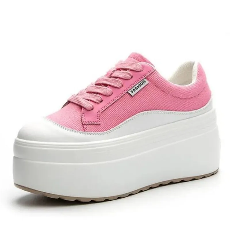 Canvas Sneaker High - 8cm baru kanvas kulit asli wanita