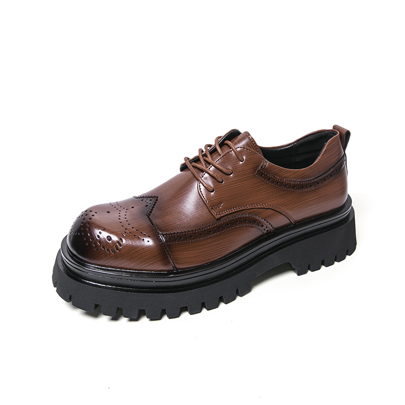 Oxford Brogue Leather - Sepatu Derby Pria Sol Tebal 5CM,