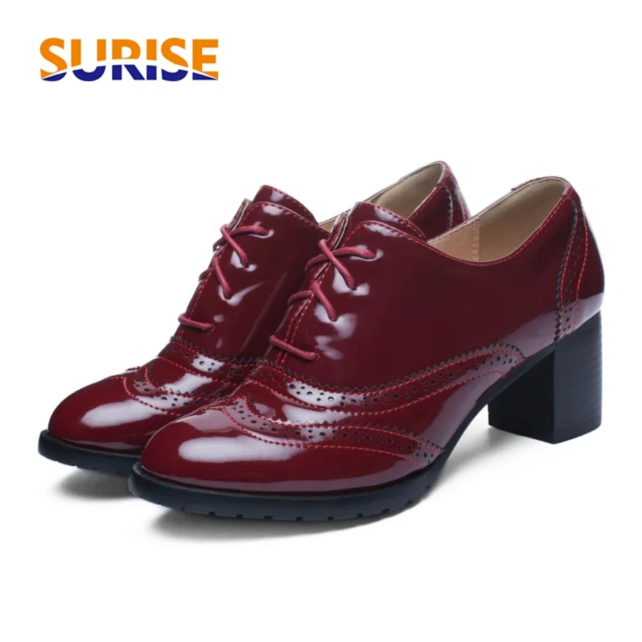 Oxford Brogue Leather - Sepatu pantofel wanita gaya Inggris, sepatu