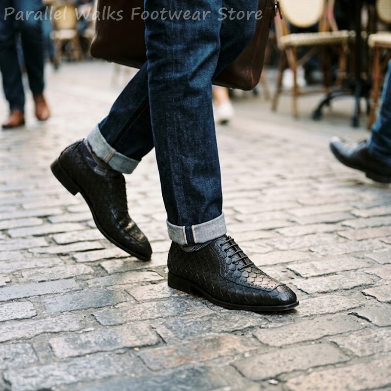 Oxford Brogue Leather - Sepatu Oxford Pria Kulit Embos Sisik