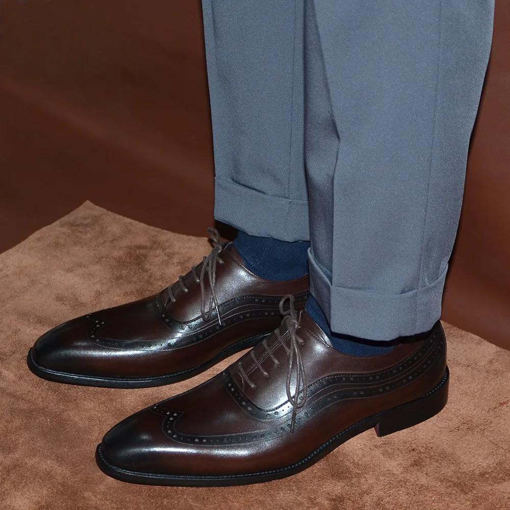 Sepatu Oxford Ujung Sayap Pria - Oxford Brogue Leather ulasan dan harga