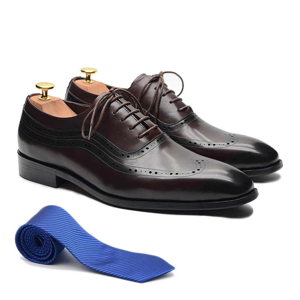 Sepatu Oxford Ujung Sayap Pria - Oxford Brogue Leather ulasan dan harga