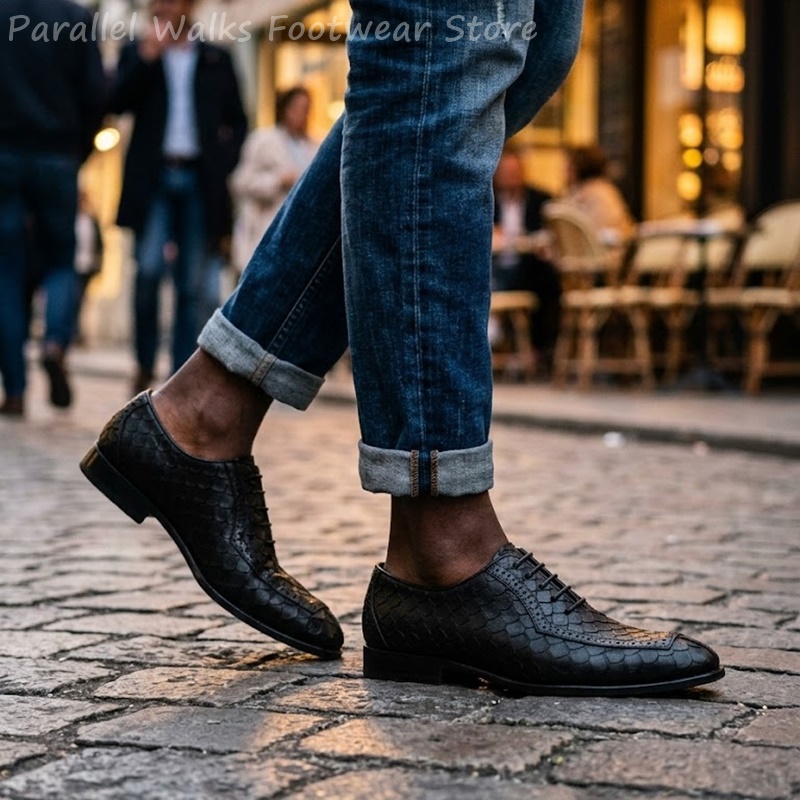 Sepatu Oxford Pria Kulit Embos - Oxford Brogue Leather ulasan dan harga